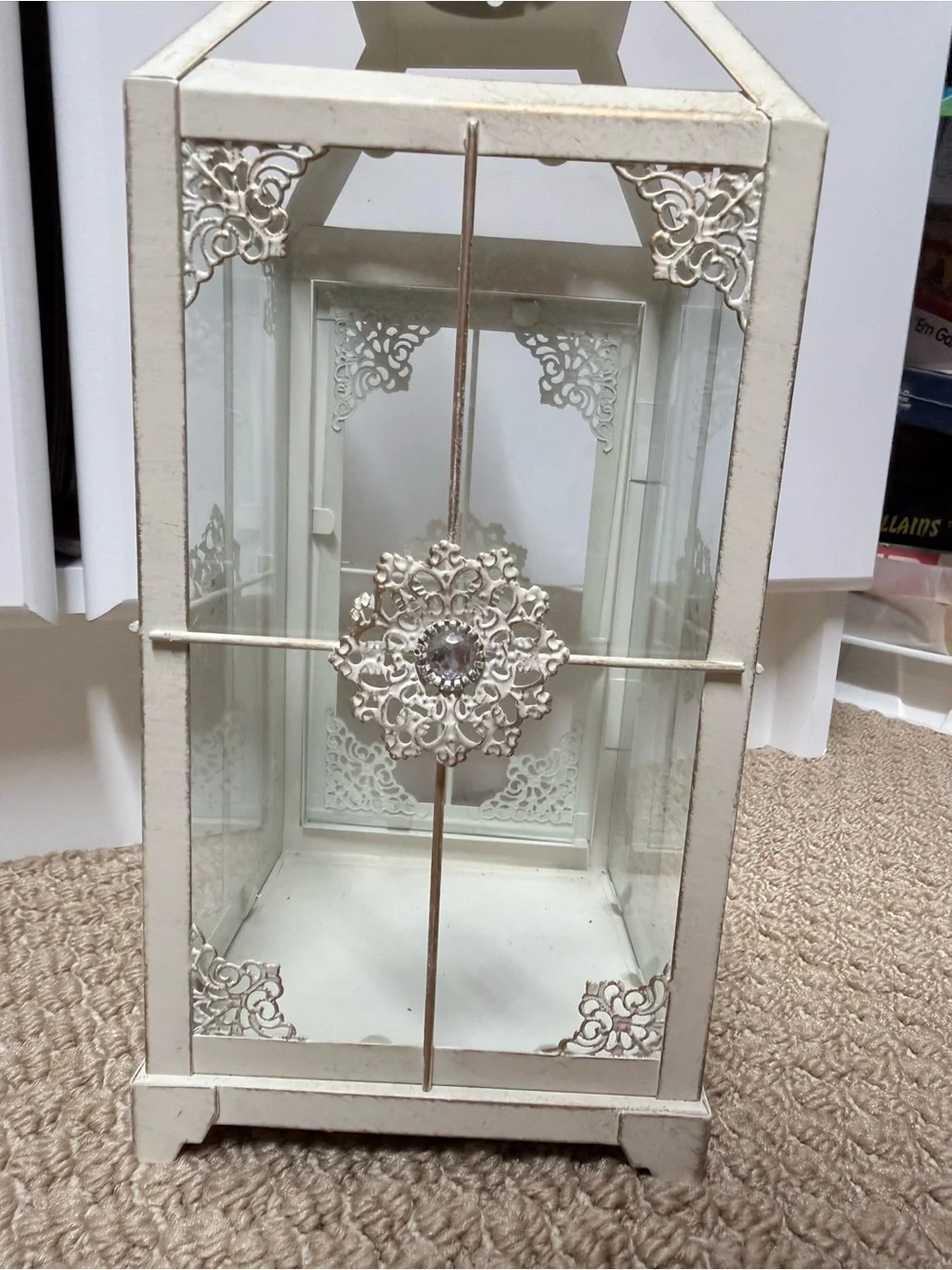 Pier 1 White Decorative Metal & Glass Lantern